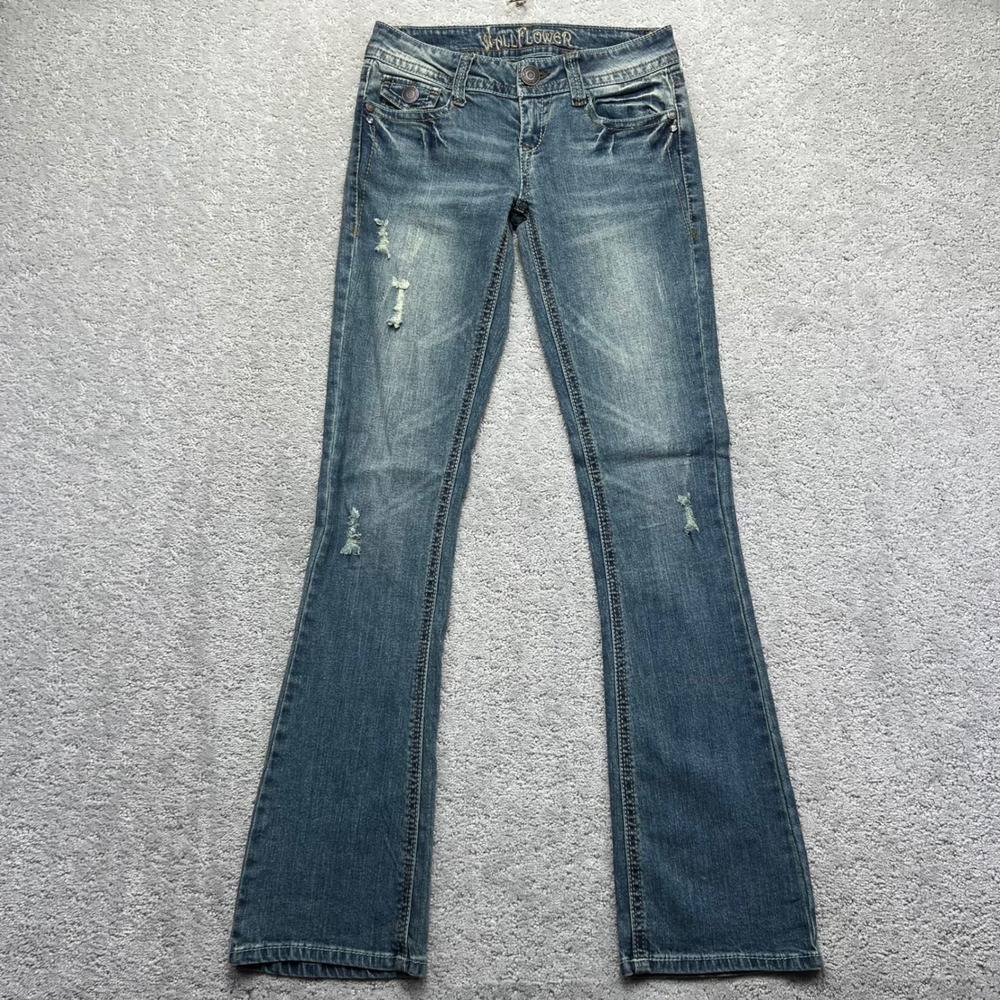 Y2k‎ WallFlower Jeans Womens 1 Blue Denim Legendary Bootcut Low Rise Embellished